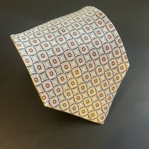 Men's 100% Silk Necktie Green And Beige Geometric EUC
